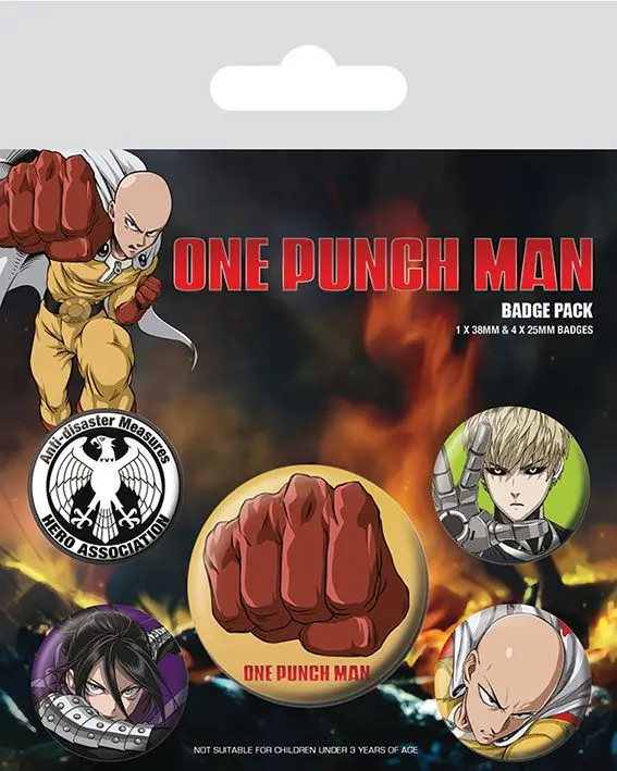 One Punch Man Pin-Back Buttons 5-Pack Destructive, Set od 5 gumba fotografija proizvoda