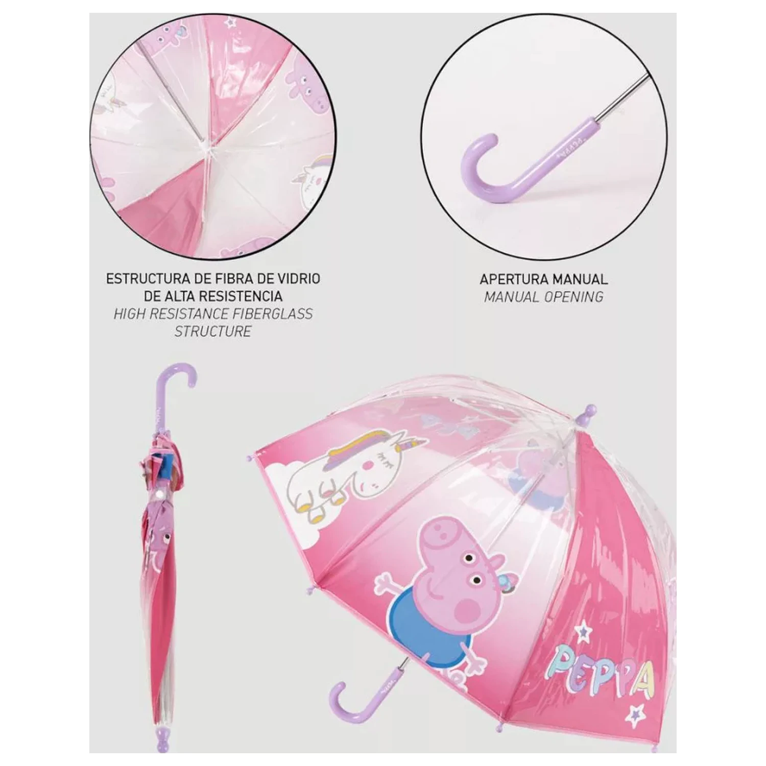 Peppa Pig Unicorn Dječji prozirni kišobran Ø71 cm fotografija proizvoda
