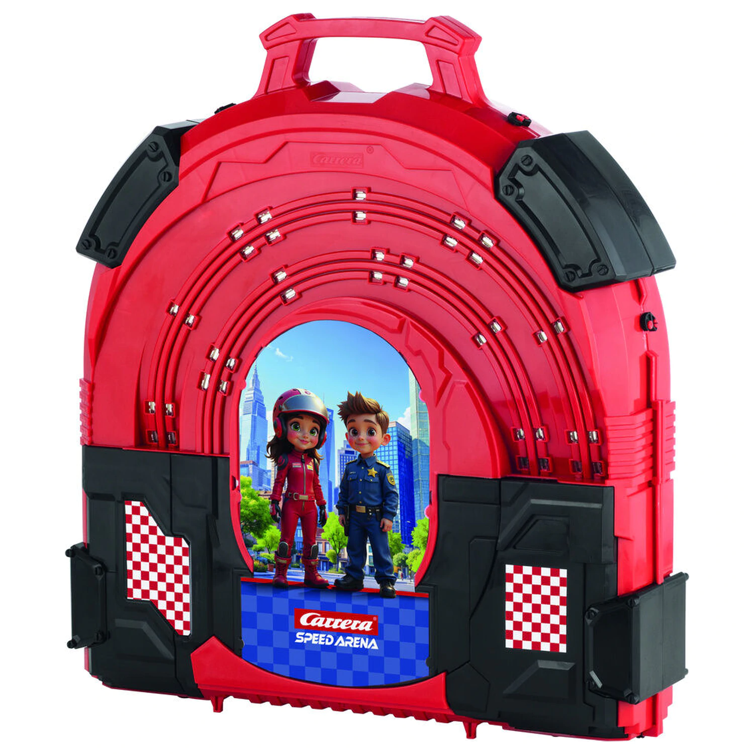 Policijska potjera utrka u kutiji trkaća staza fotografija proizvoda