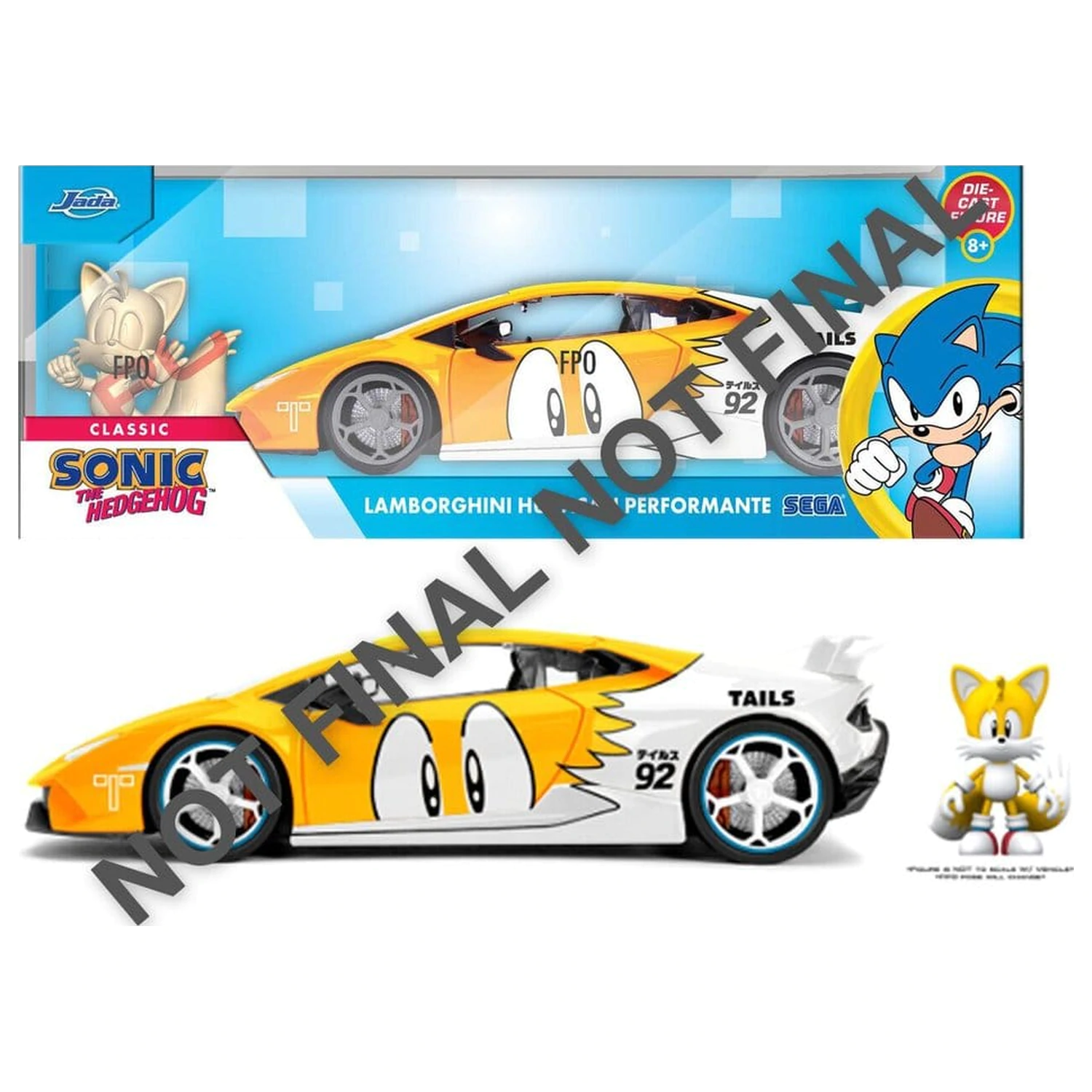 Sonic Diecast Vozilo 1:24 Tails Lamborghini Huracan 19 cm fotografija proizvoda