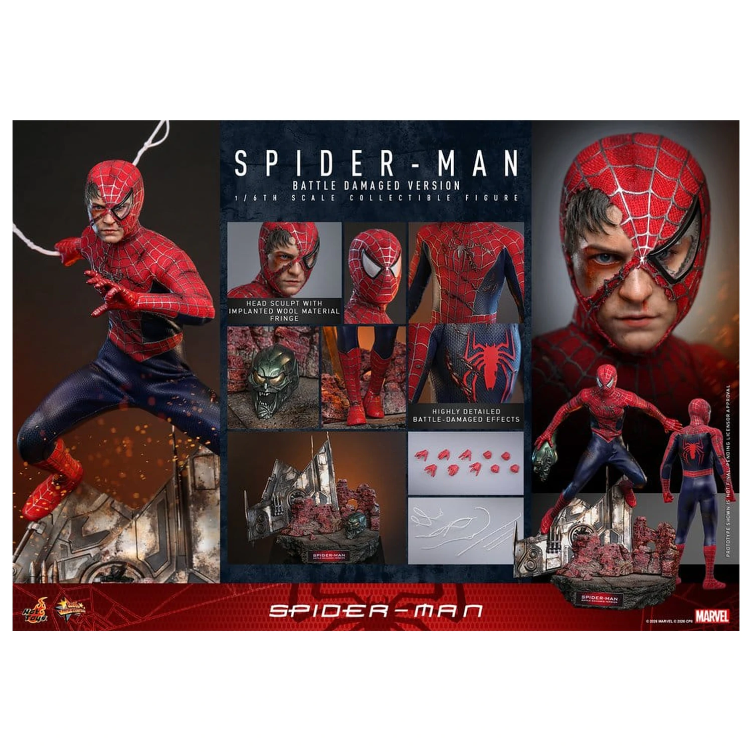 Spider-Man Movie Masterpiece akcijska figura 1/6 Spider-Man (Battle Damaged Version) 30 cm fotografija proizvoda