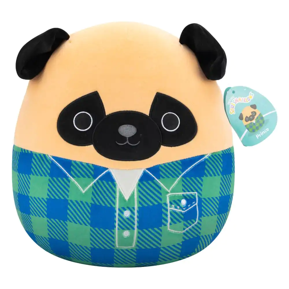 Squishmallows Plišana figura smeđeg mopsa u zelenoj i plavoj flanelskoj košulji Prince 30 cm fotografija proizvoda