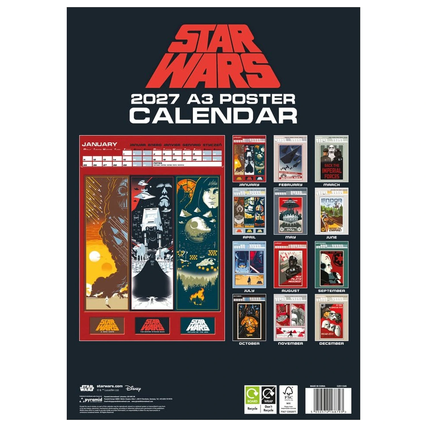 Star Wars Kalendar A3 Poster 2027 fotografija proizvoda