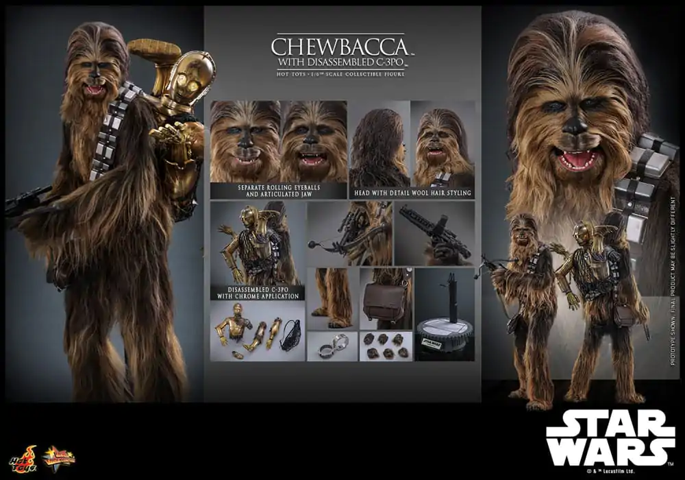 Star Wars Episode V Movie Masterpiece akcijska figura 1/6 Chewbacca s rastavljenim C-3PO 36 cm fotografija proizvoda