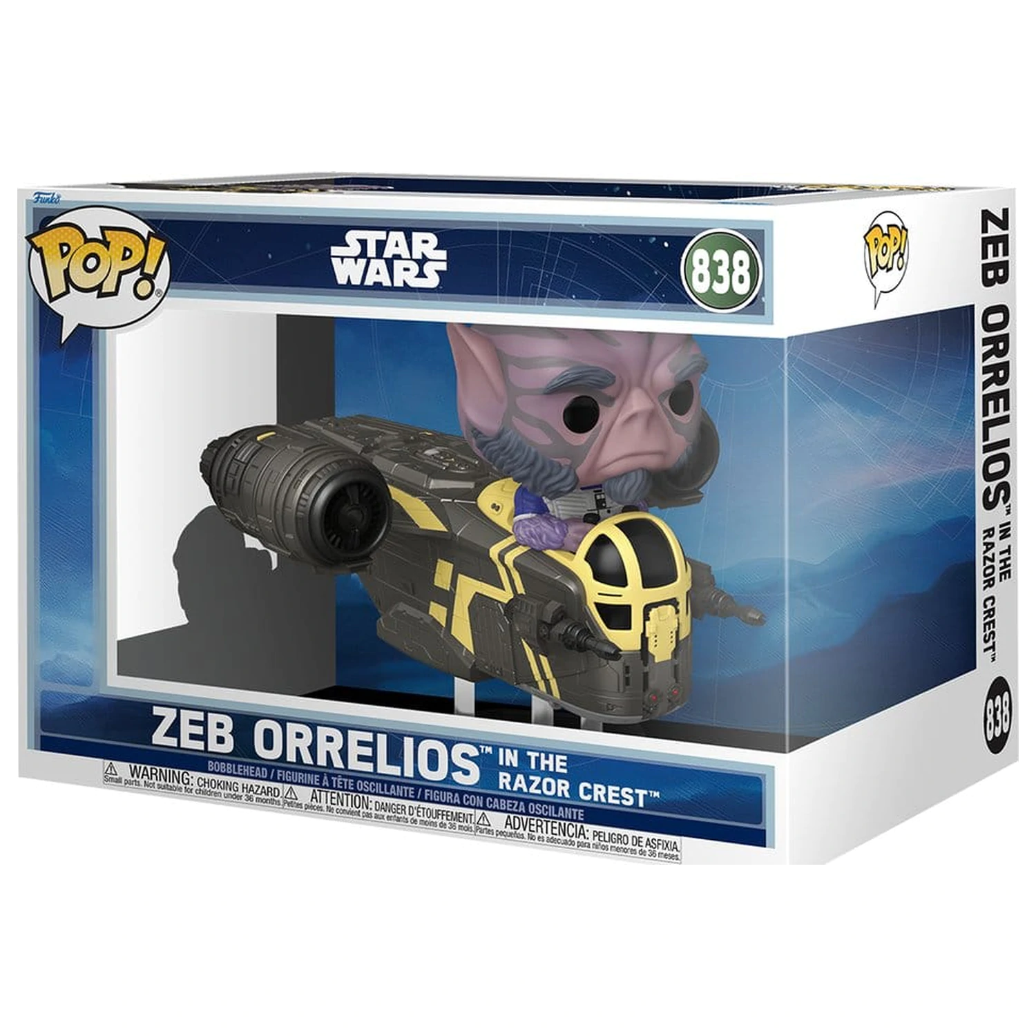 Star Wars: The Mandalorian and Grogu Funko POP! Rides Deluxe vinilna figura s klimavom glavom Zeb Orrelios in the Razor Crest fotografija proizvoda