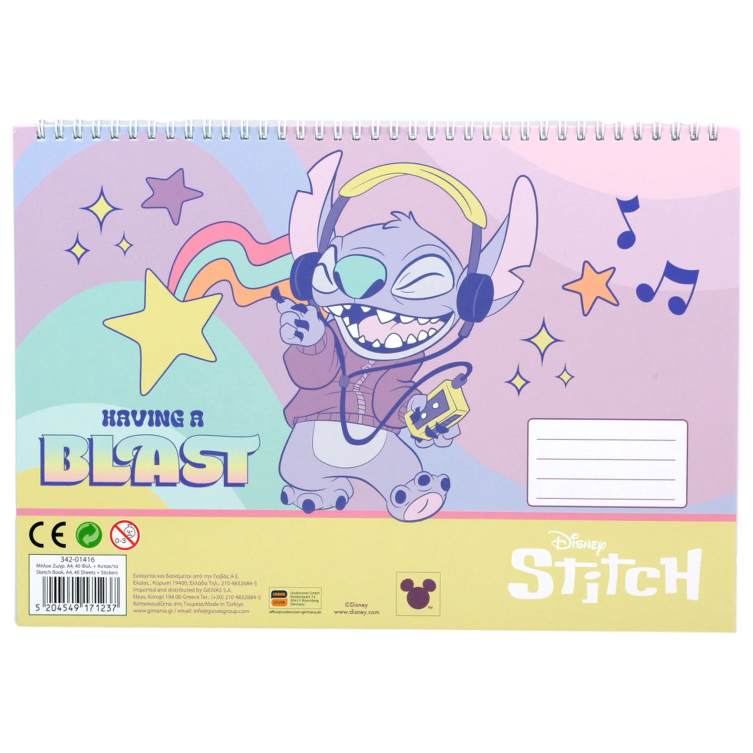 Stitch Blast A/4 Spiralni blok za crtanje s 40 listova i naljepnicama fotografija proizvoda