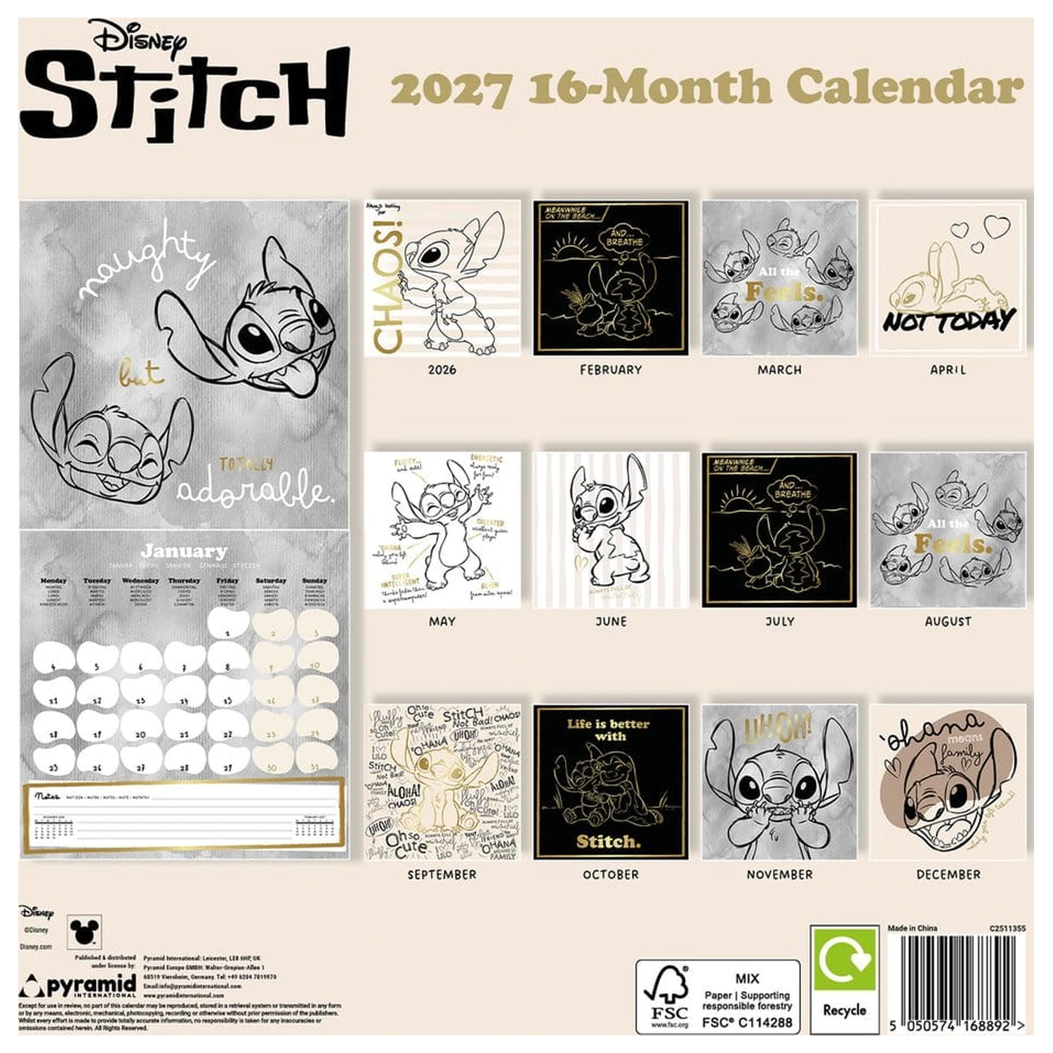 Stitch kalendar Life is Better with Stitch 2027 30 x 30 cm fotografija proizvoda