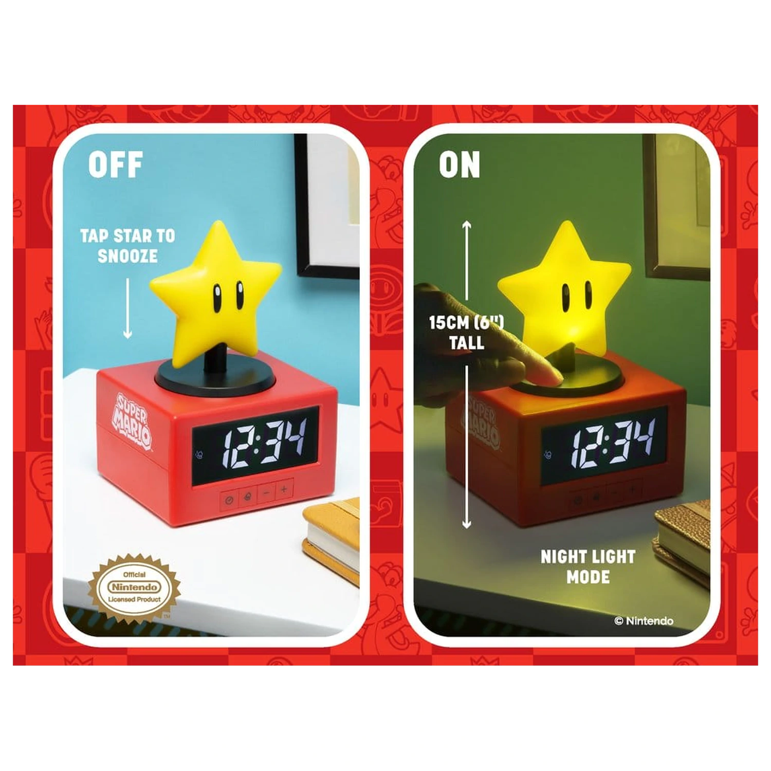 Super Mario Icon Budilica Super Star 15 cm fotografija proizvoda