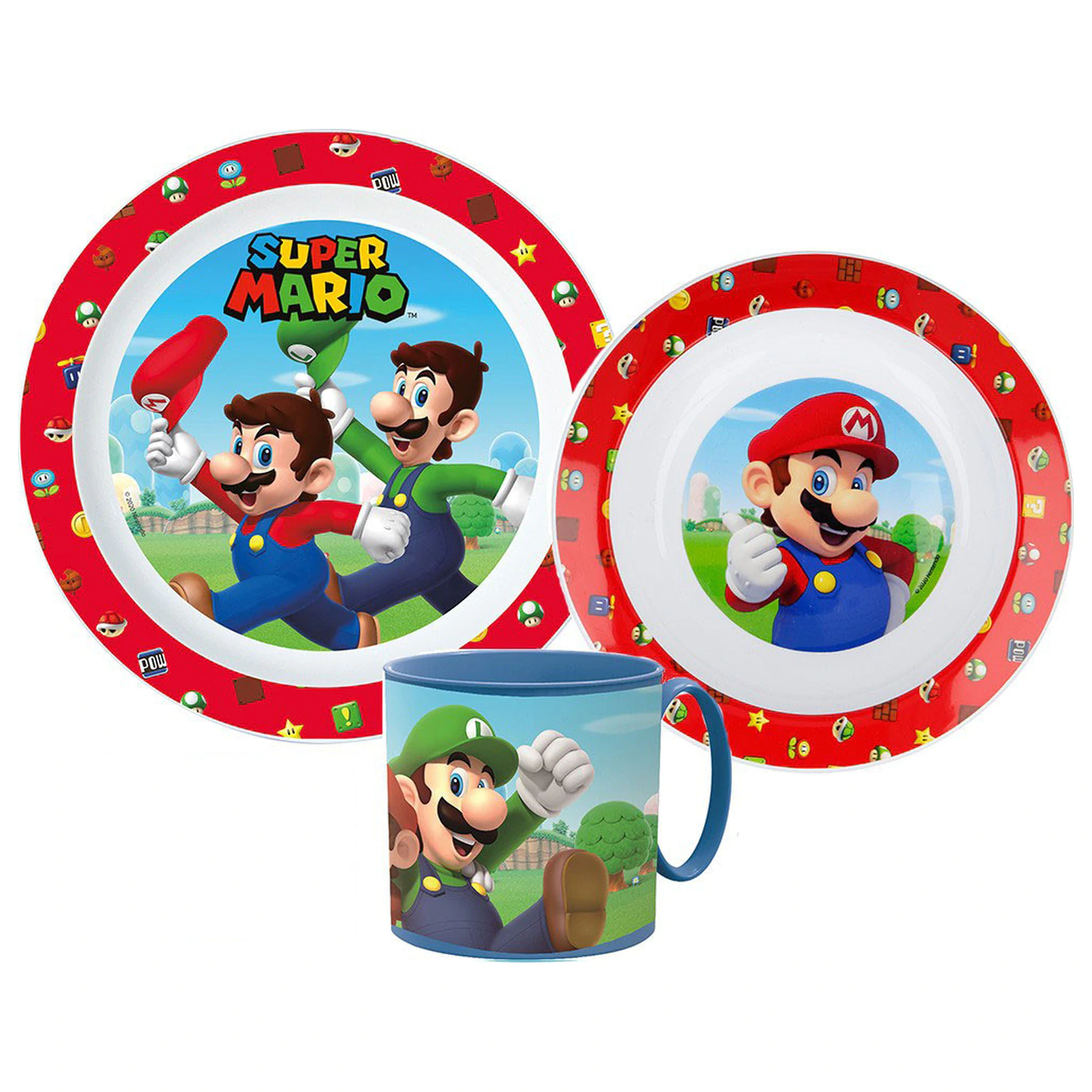 Super Mario Mushroom Kingdom Set posuđa za jelo, Micro plastični set s šalicom 265 ml fotografija proizvoda