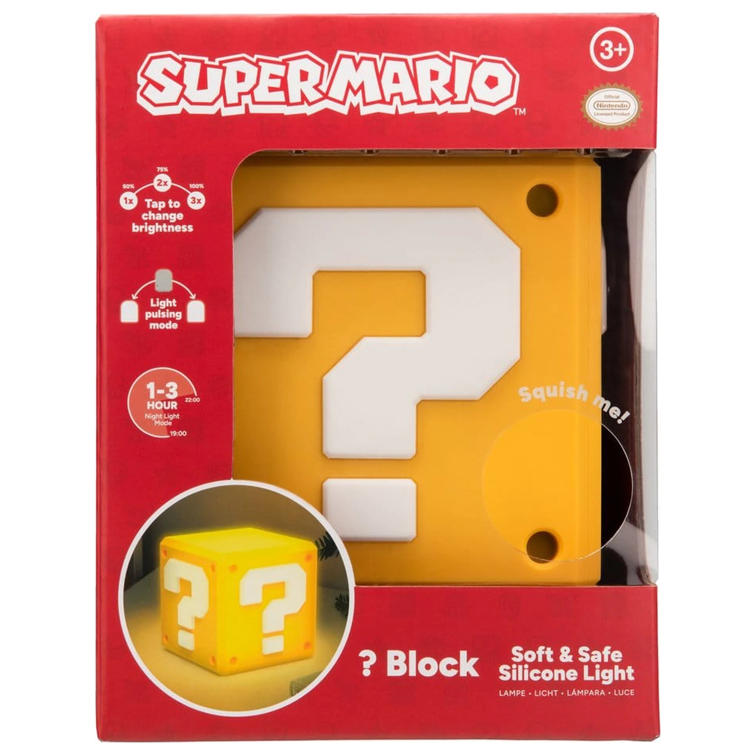 Super Mario SquishyGlo Silikonski svjetleći Upitnik Blok 13 cm fotografija proizvoda