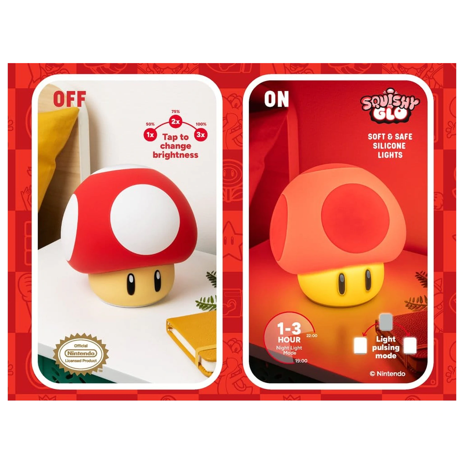 Super Mario SquishyGlo Silikonsko svjetlo Super Gljiva 15 cm fotografija proizvoda