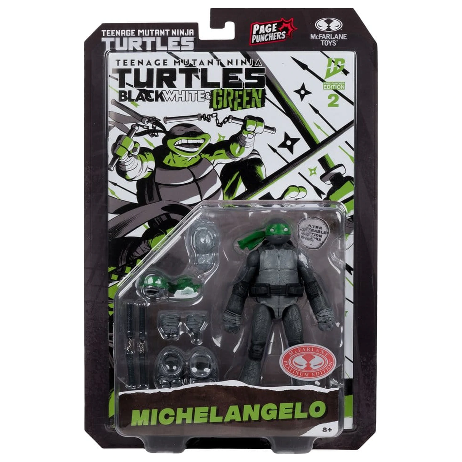 Teenage Mutant Ninja Turtles Page Punchers figura Michelangelo (crna, bijela i zelena) (Red Platinum Edition) 13 cm fotografija proizvoda