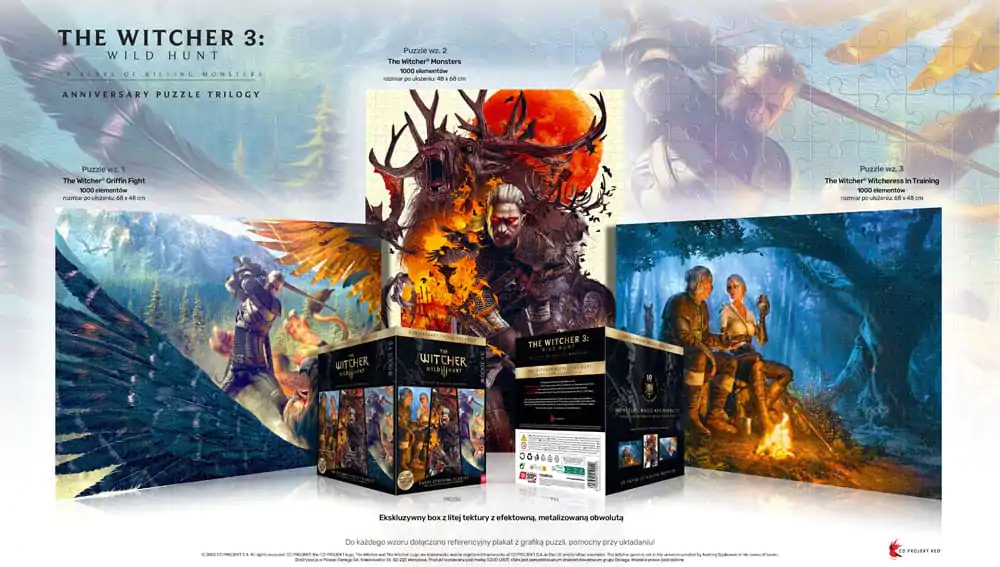 The Witcher 3 Puzzle Triology Wild Hunt 10 Years of Killing Monsters (3 x 1000 dijelova) fotografija proizvoda