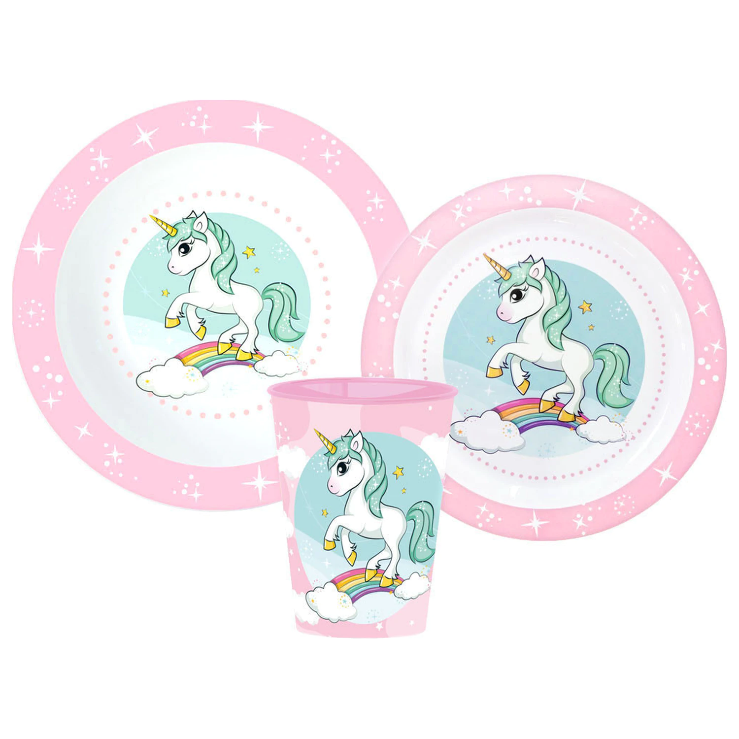 Unicorn Range Set posuđa za večeru, Micro Plastic Set, sa 260 ml staklenom čašom fotografija proizvoda