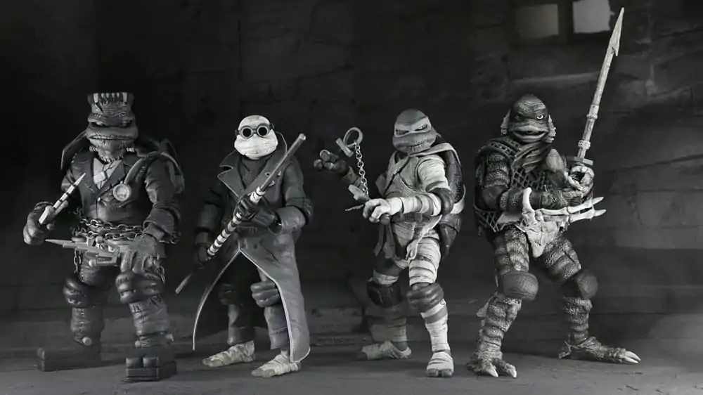 Universal Monsters x Teenage Mutant Ninja Turtles akcijske figure set od 4 figure Turtles Black & White 18 cm fotografija proizvoda