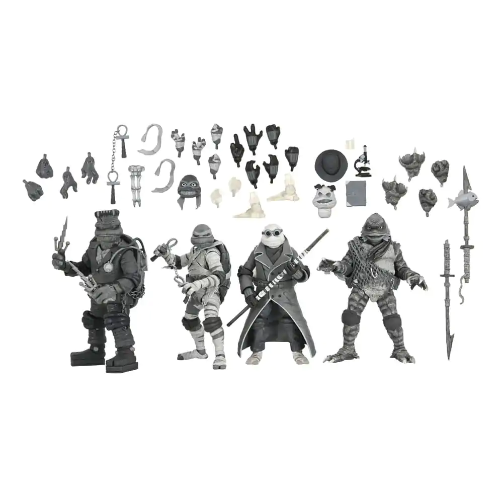 Universal Monsters x Teenage Mutant Ninja Turtles akcijske figure set od 4 figure Turtles Black & White 18 cm fotografija proizvoda