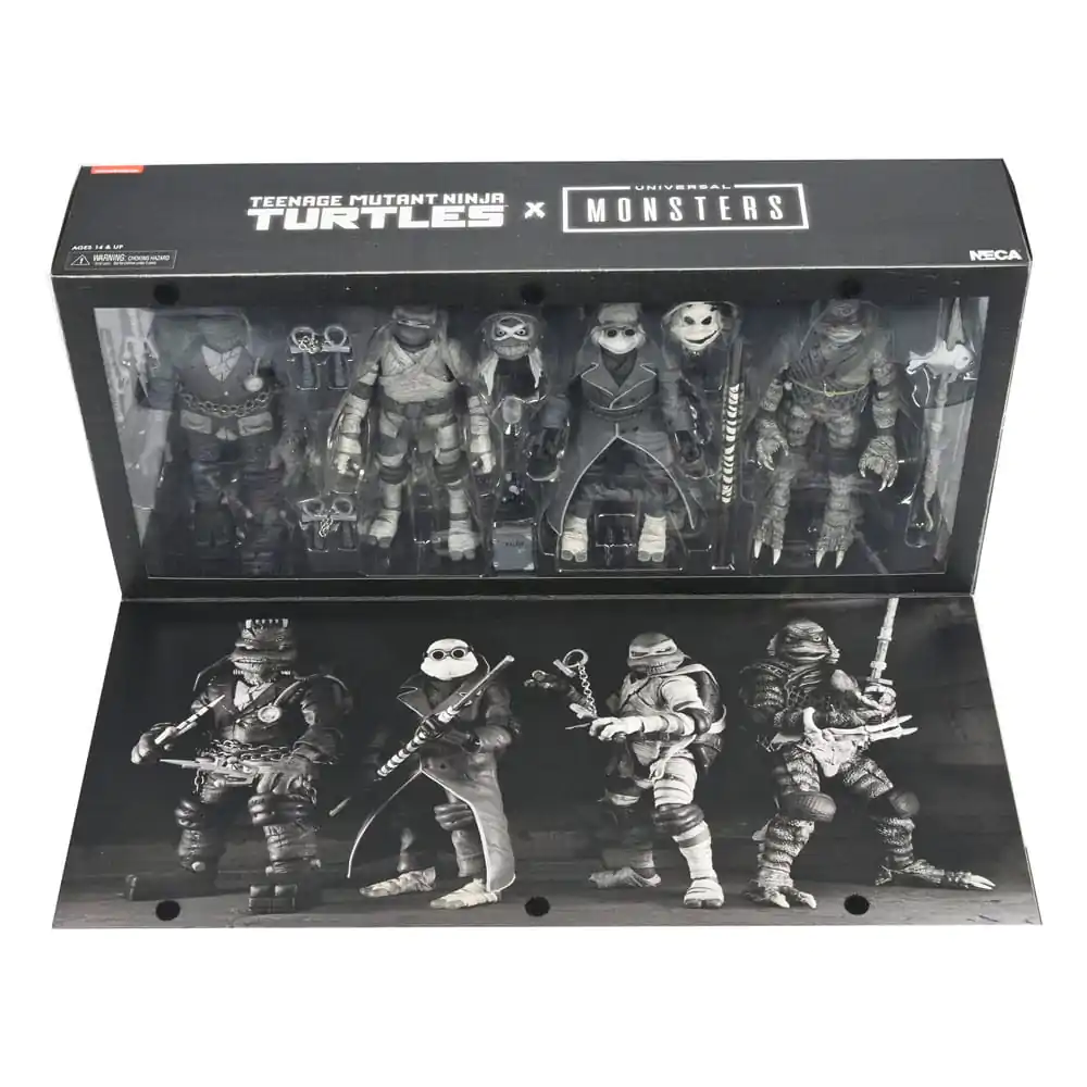 Universal Monsters x Teenage Mutant Ninja Turtles akcijske figure set od 4 figure Turtles Black & White 18 cm fotografija proizvoda