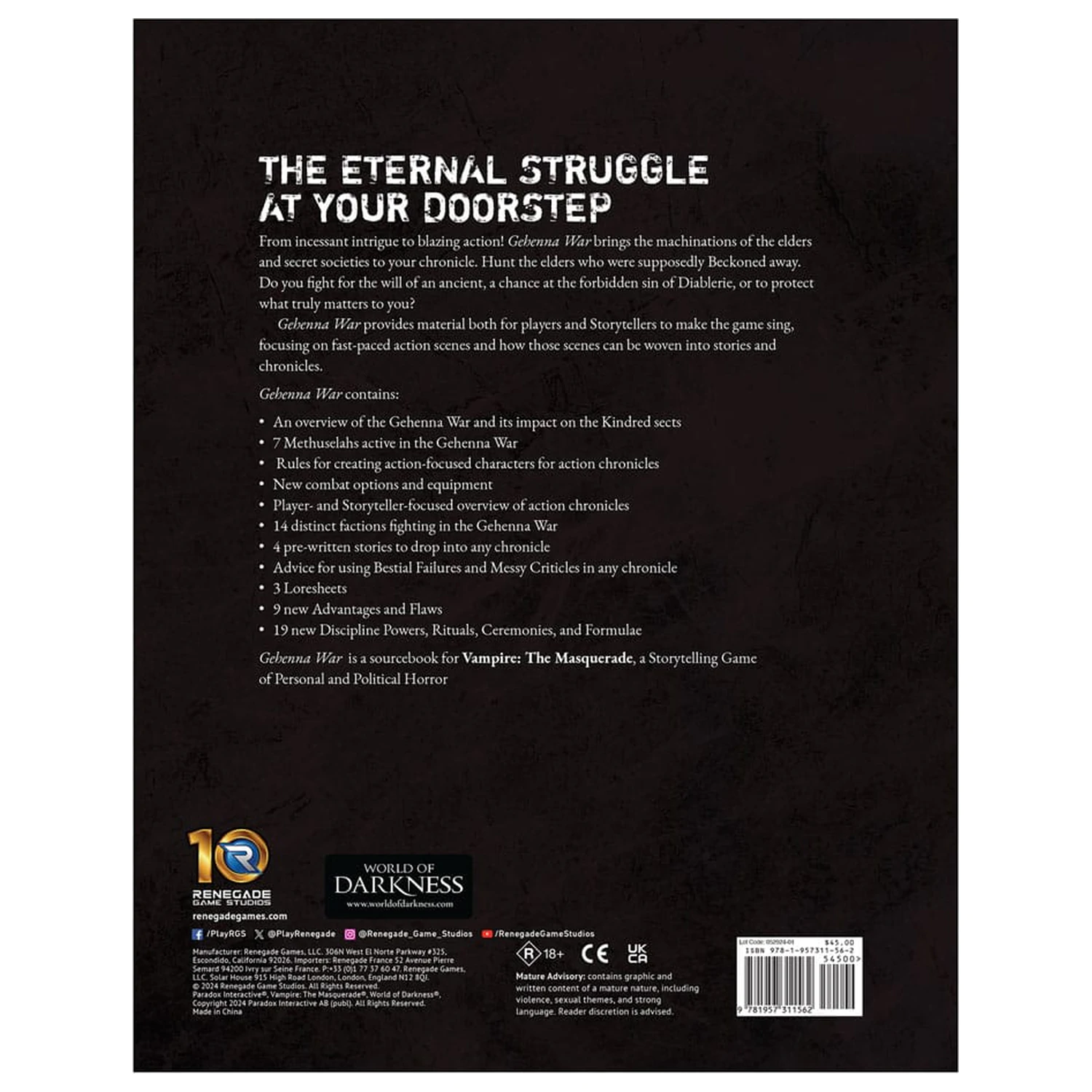 Vampire: The Masquerade 5th Edition RPG knjiga Gehenna War Sourcebook *engleska verzija* fotografija proizvoda