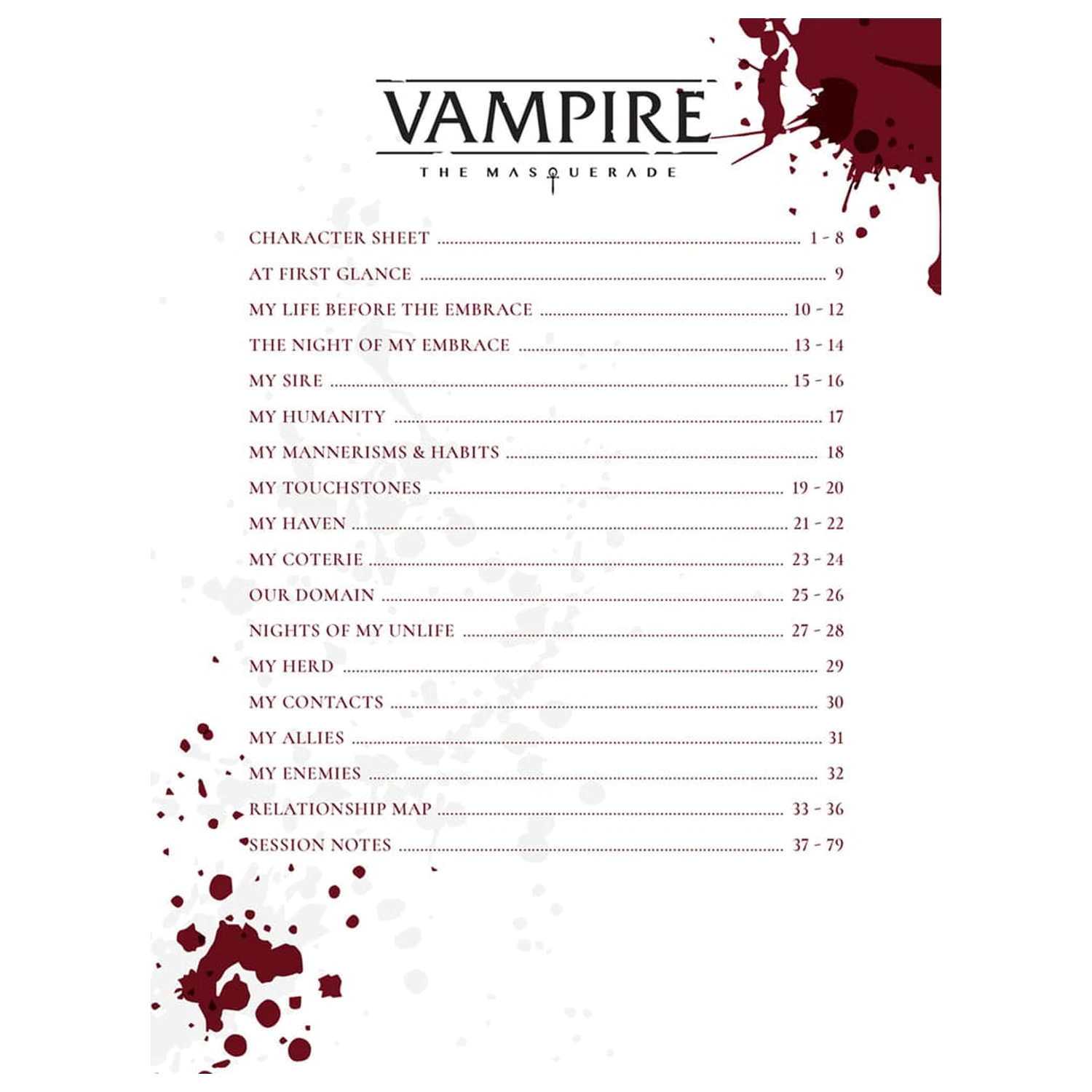 Vampire: The Masquerade 5th Edition RPG bilježnica prošireni listovi likova bilježnica *Englische Version* fotografija proizvoda