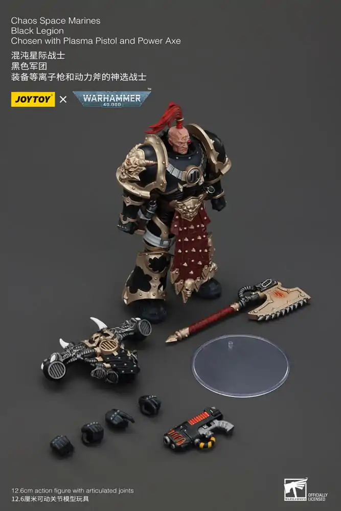 Warhammer 40k akcijska figura Chaos Space Marines Black Legion Chosen s plazma pištoljem i power sjekirom 20 cm fotografija proizvoda