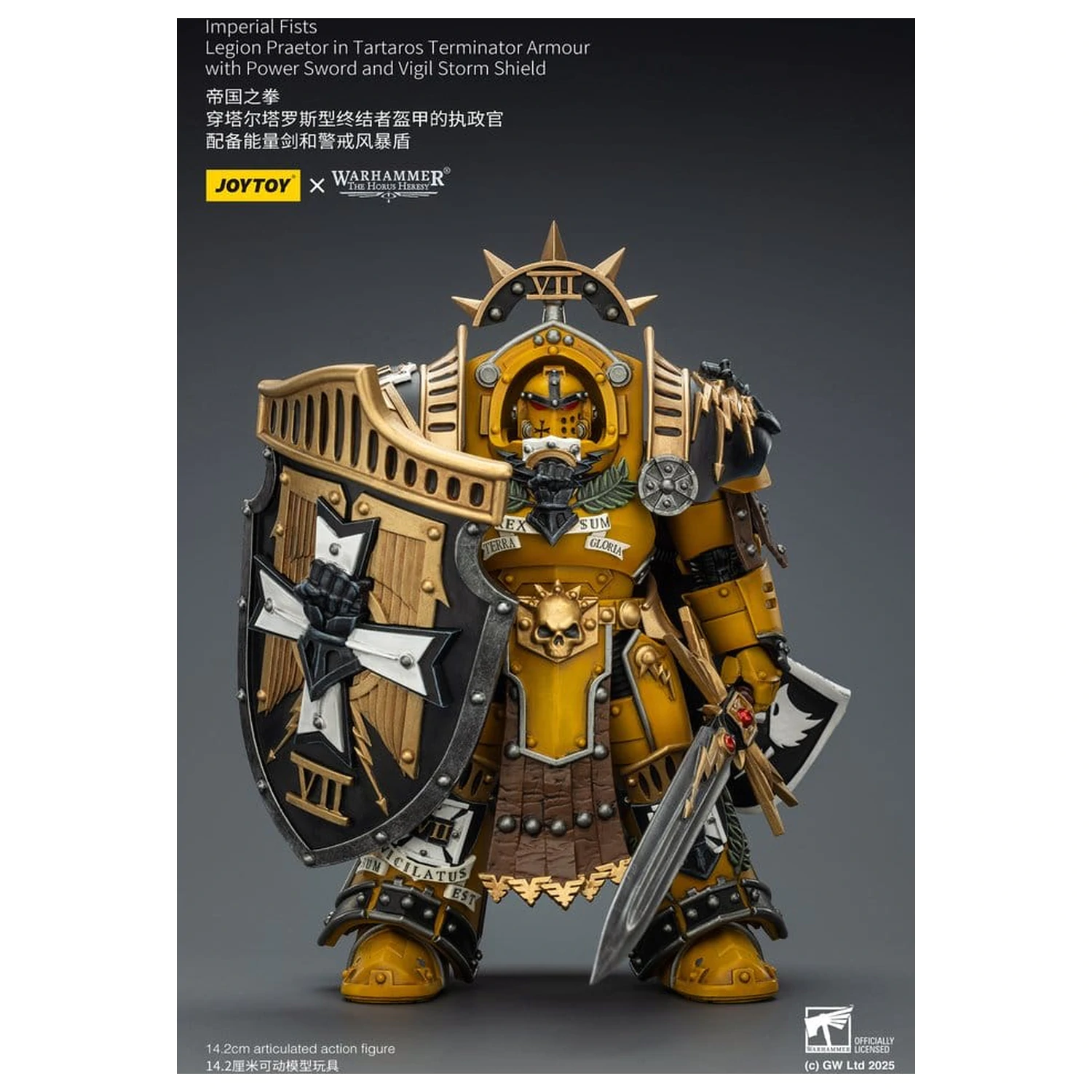 Warhammer Imperial Fists Action Figure Legion Praetor in Tartaros Terminator Armour with Power Sword and Vigil Storm Shield 14 cm fotografija proizvoda