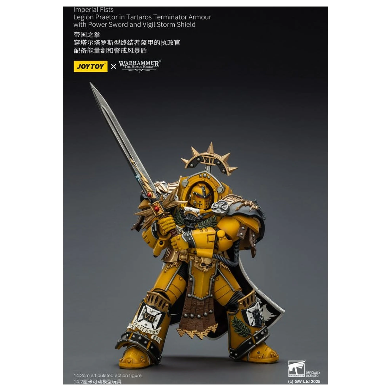 Warhammer Imperial Fists Action Figure Legion Praetor in Tartaros Terminator Armour with Power Sword and Vigil Storm Shield 14 cm fotografija proizvoda