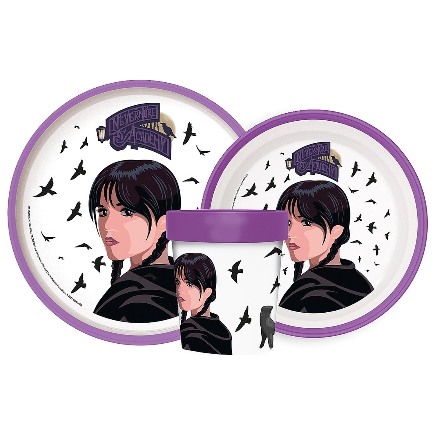 Wednesday Nevermore Academy neklizajuće posuđe za jelo, mikro plastični set fotografija proizvoda