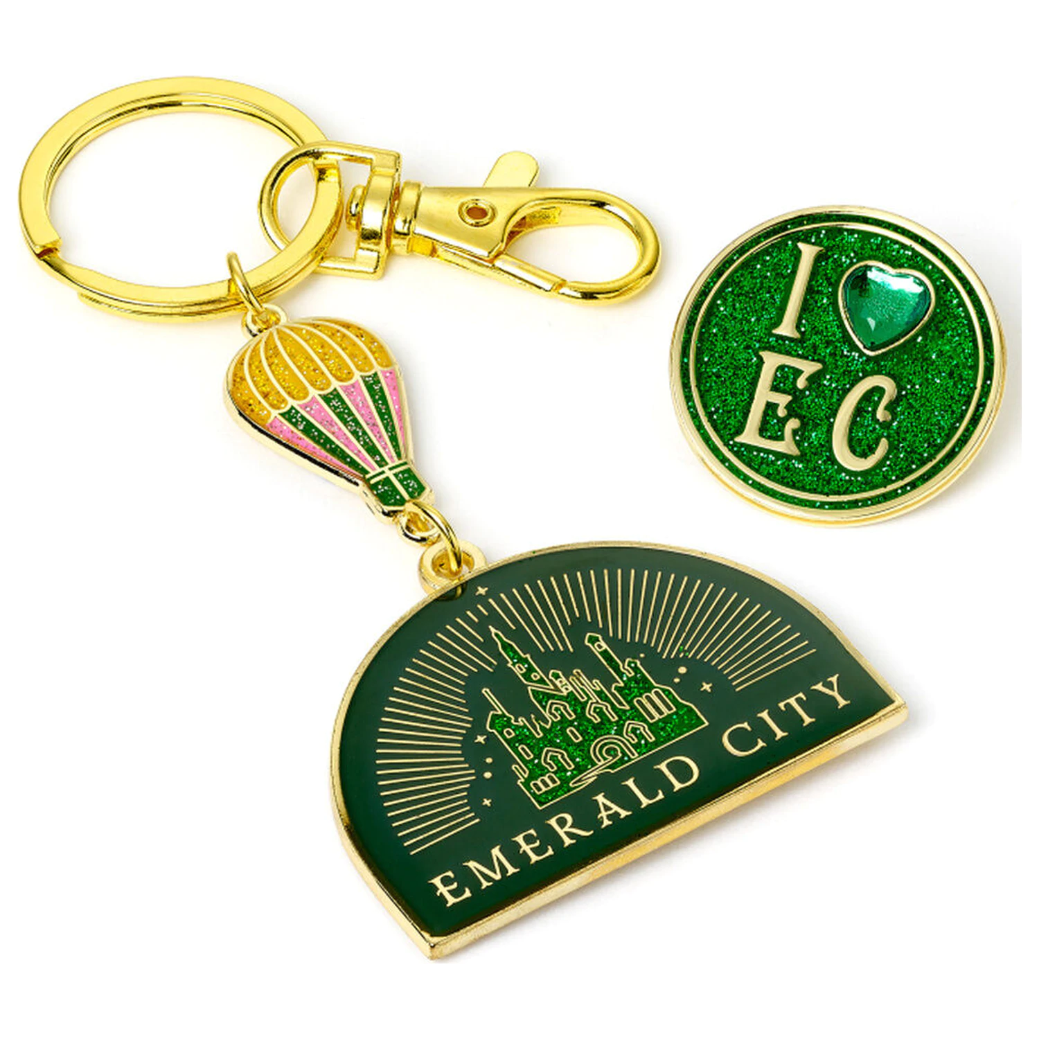 Wicked Emerald City Hot Air Balloon privjesak za ključeve i set bedževa fotografija proizvoda