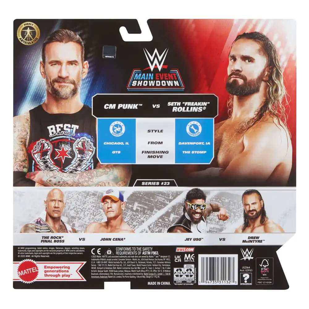 WWE Main Event Showdown akcijske figure CM Punk vs Seth "Freakin" Rollins 2-paket 15 cm fotografija proizvoda