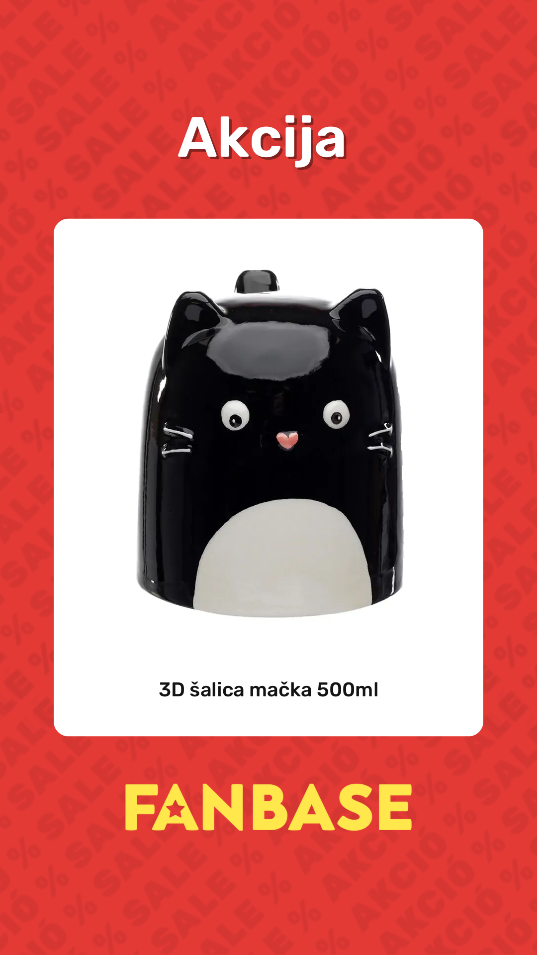 Akcija: 3D šalica mačka 500ml