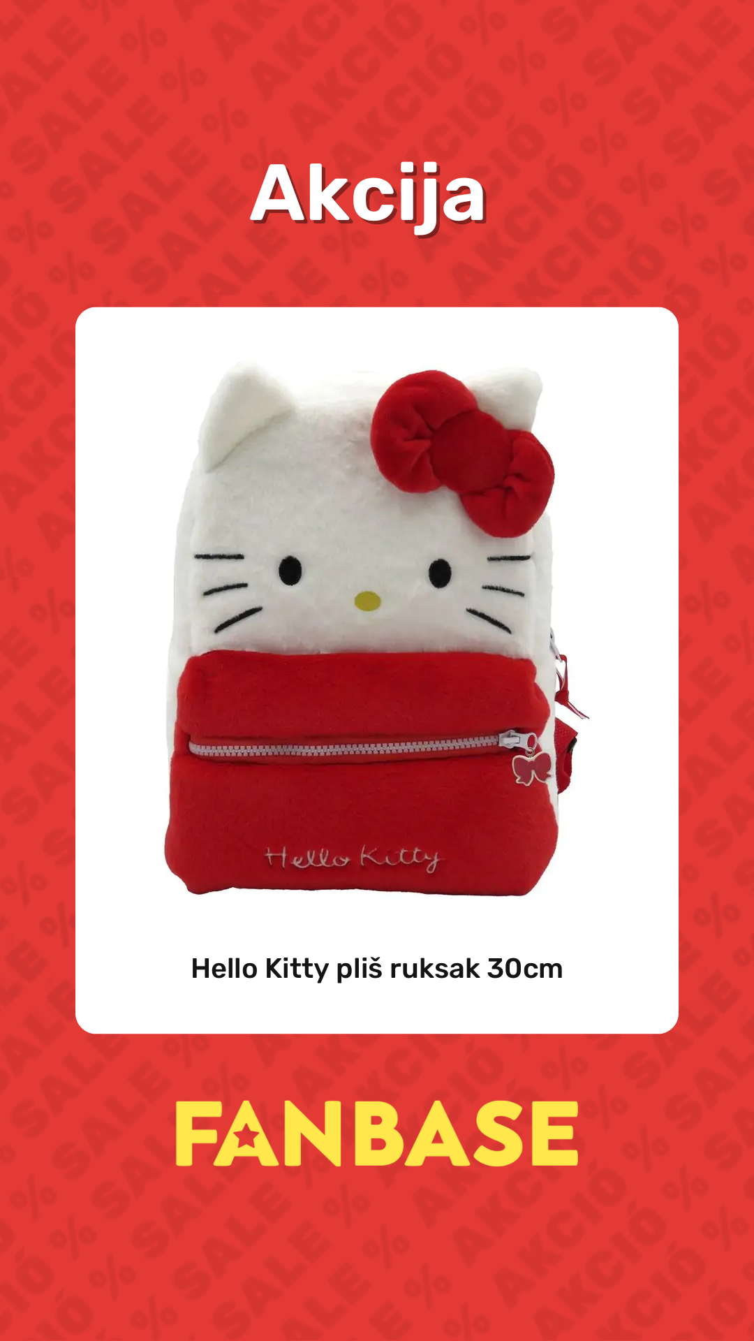 Akcija: Hello Kitty pliš ruksak 30cm