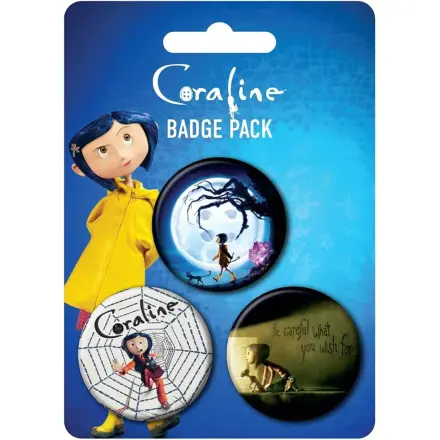 Coraline Velike značke na pribadaču, pakiranje od 3, ključna grafika fotografija proizvoda