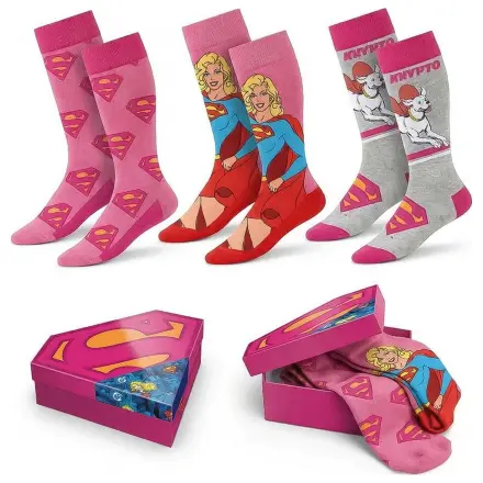 DC Comics Superman Supergirl odrasli set od 3 para čarapa fotografija proizvoda