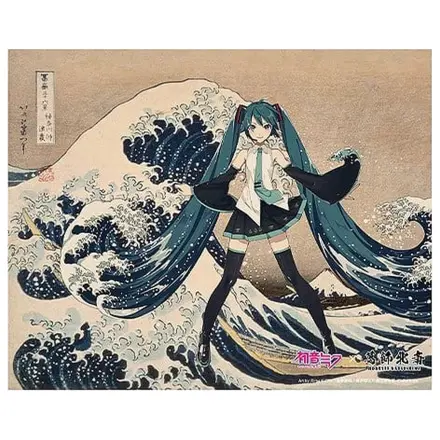 Hatsune Miku x Katsushika Hokusai iXima Platnena umjetnost Veliki val kod Kanagawe/Lijepi vjetar, vedro jutro 27 x 22 cm fotografija proizvoda