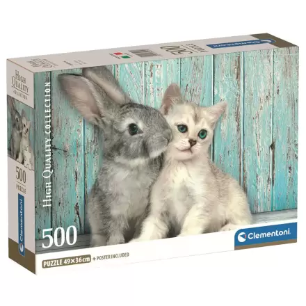 Visokokvalitetna puzzle s mačkom i zecom 500 kom fotografija proizvoda