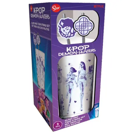 KPop Demon Hunters staklena čaša sa slamkama 485 ml fotografija proizvoda