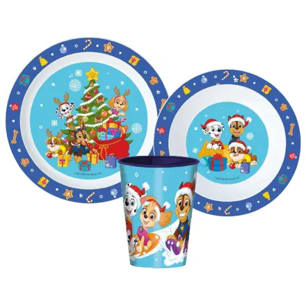 Paw Patrol Holiday Christmas set posuđa za jelo, Micro Plastic set, sa staklenim čašama 260 ml fotografija proizvoda