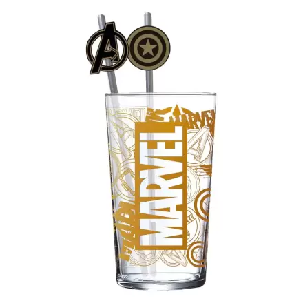 Marvel Staklena čaša sa slamkama, Logo i Avengers 485 ml fotografija proizvoda