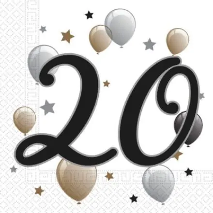 Milestone, Happy Birthday 20 salvete, pakiranje od 20 komada, 33x33 cm fotografija proizvoda