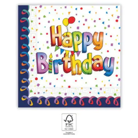 Višebojne Happy Birthday Salvete, 20 komada, 33x33 cm, FSC fotografija proizvoda